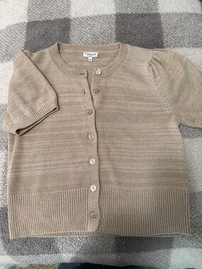 Studio Neutral Beige Short Sleeve Button Cardigan